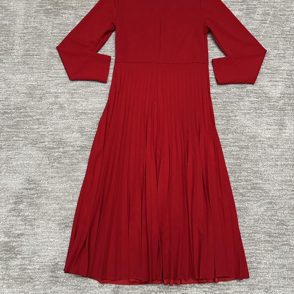 SHEIN Dress Womens Medium 6 Red Pleated Midi V Notch Back Zip Holiday Christmas - Picture 6 of 12